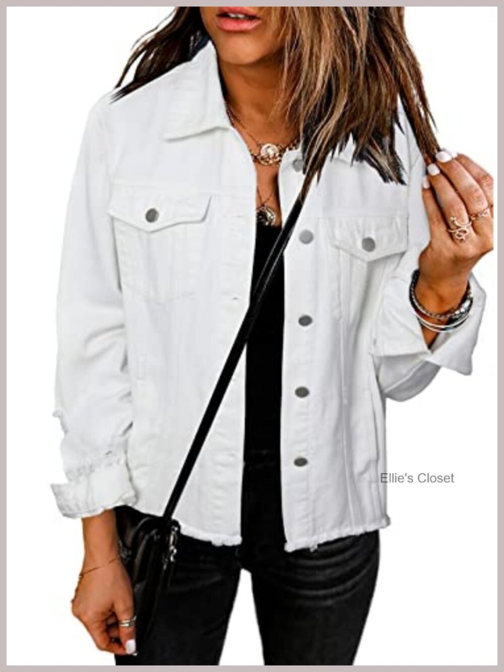 Womens Cropped Boyfriend Denim Jean Jacket Ripped Fringe Button Up